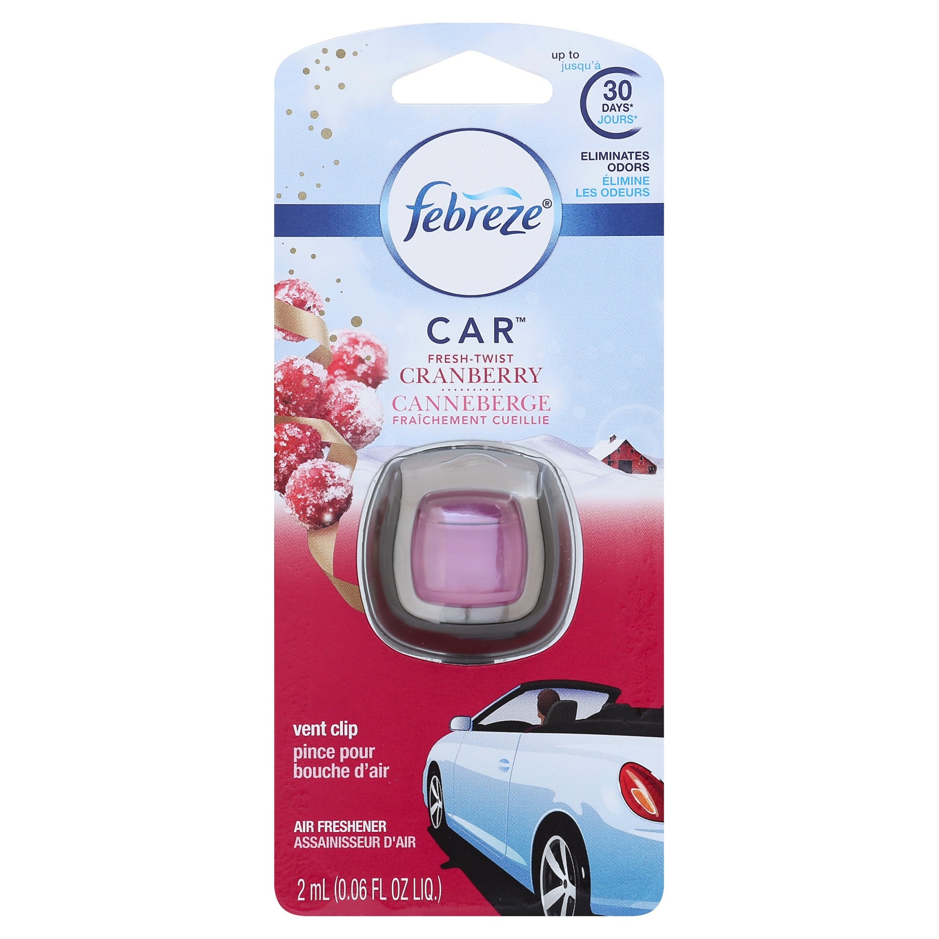 slide 1 of 1, Febreze Car Air Freshener Fresh Twist Cranberry, 0.06 fl oz; 2 ml