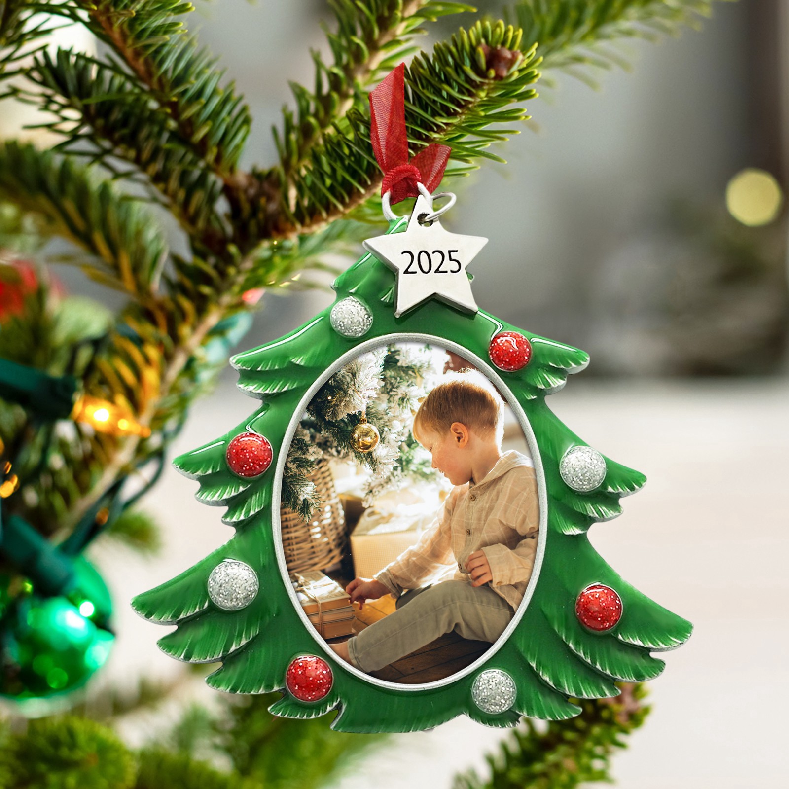 slide 3 of 3, 1.75" X 2.25" Christmas Tree 2025 Metal Ornament Frame By Studio Decor, 1.75 in x 2.25 in