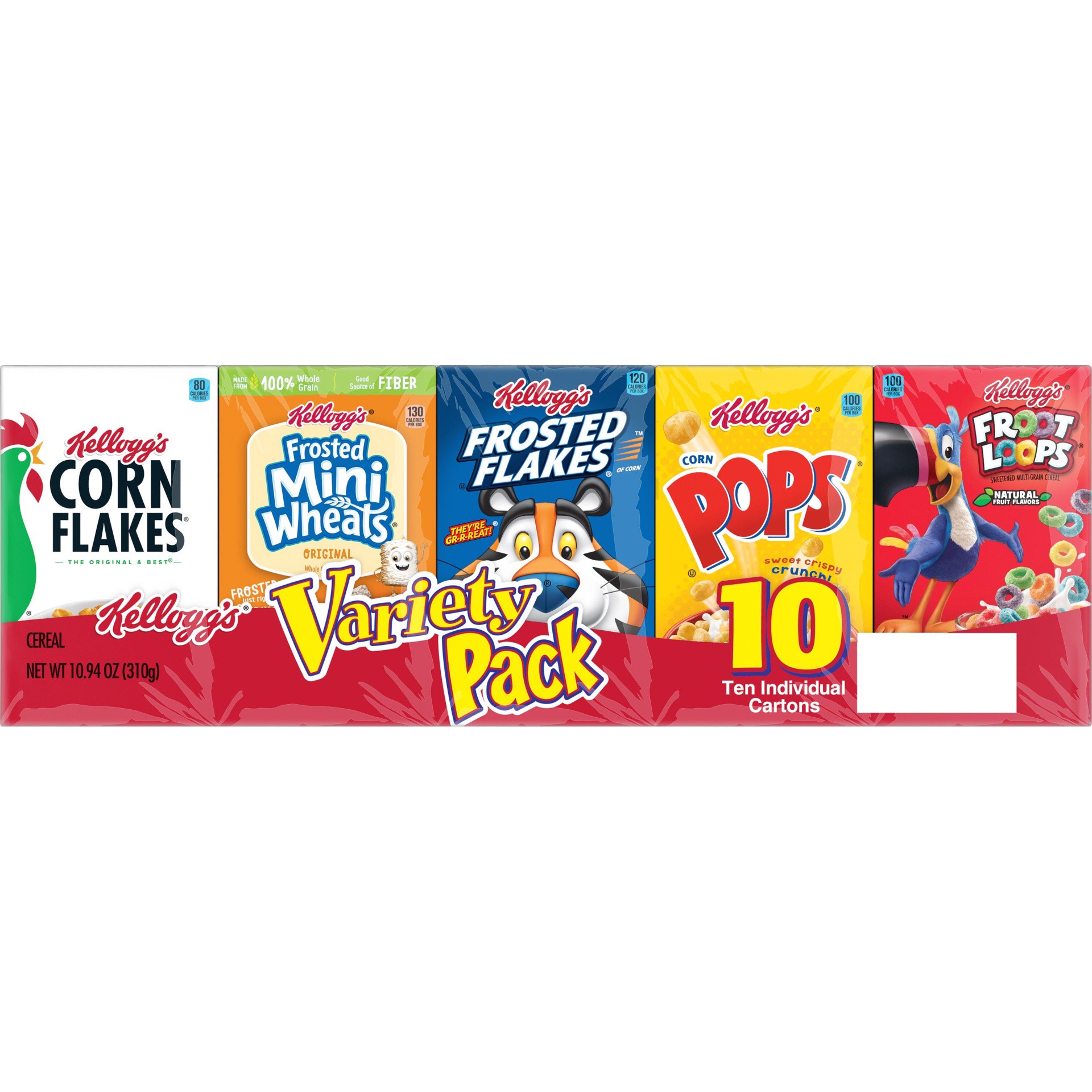 slide 2 of 7, Kellogg's Breakfast Cereal, Single Serve Cereal To Go, Variety Pack, 10.94 oz