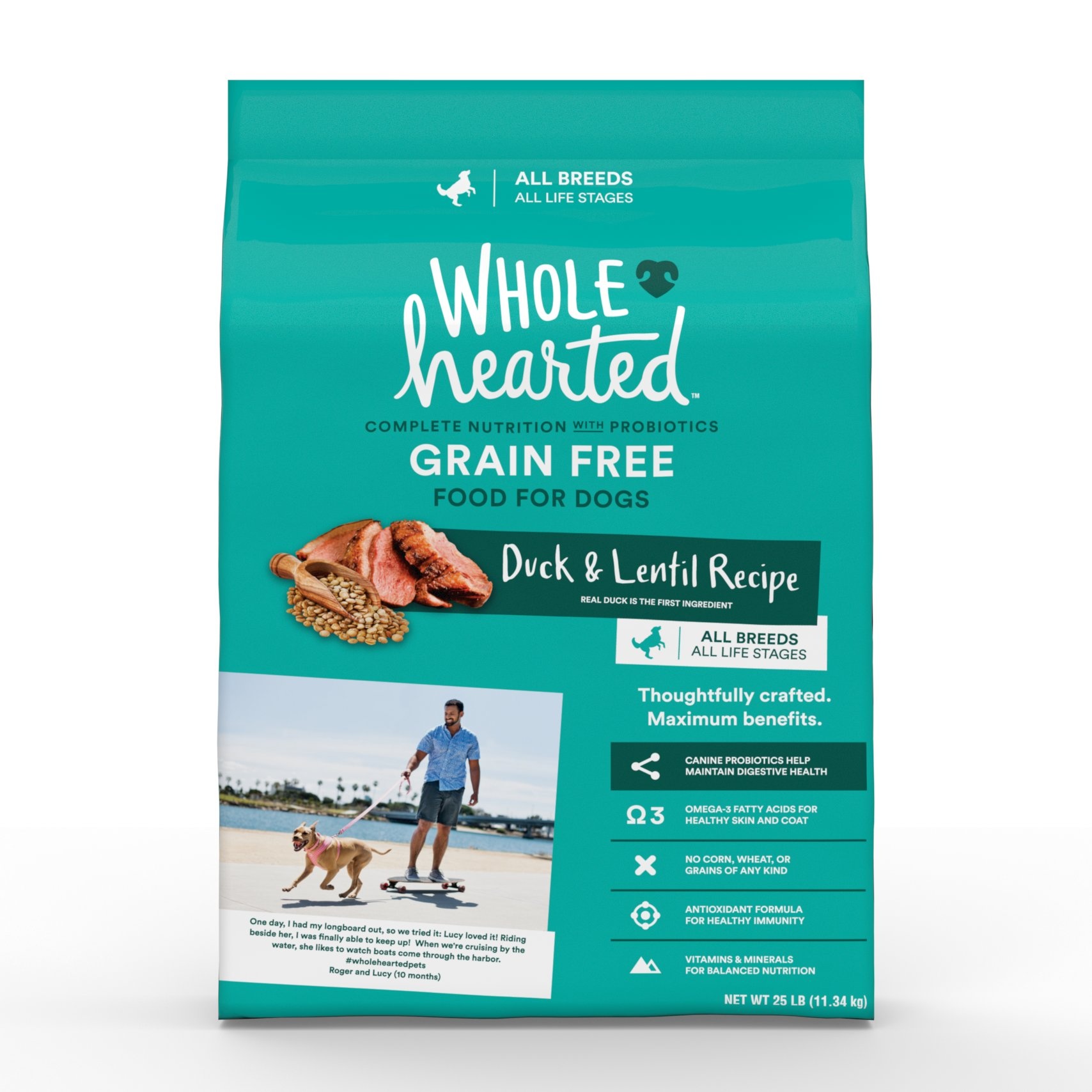 slide 1 of 1, WholeHearted Grain Free All Life Stages Duck and Lentil Recipe Dry Dog Food, 25 lb