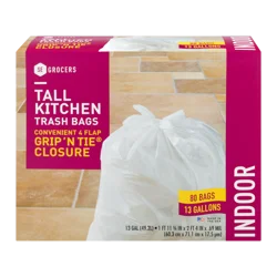SE Grocers Tall Kitchen Trash Bags Grip 'N Tie Closure - 80 CT