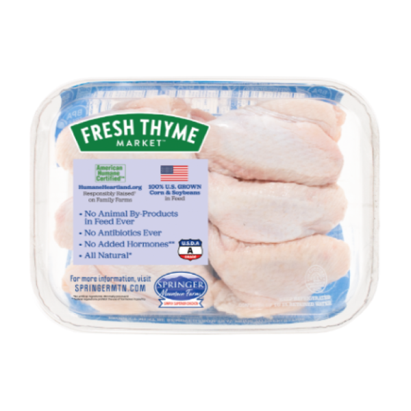slide 1 of 1, Springer Mountain Farms Fresh Thyme Antibiotic Free Chicken Wings, per lb