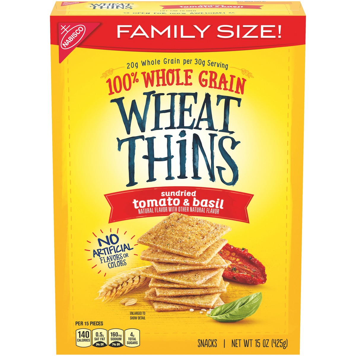 slide 1 of 5, Wheat Thins Crackers, Sundried Tomato & Basil Flavor, 1 Family Size Box (15 oz.), 1.1 lb