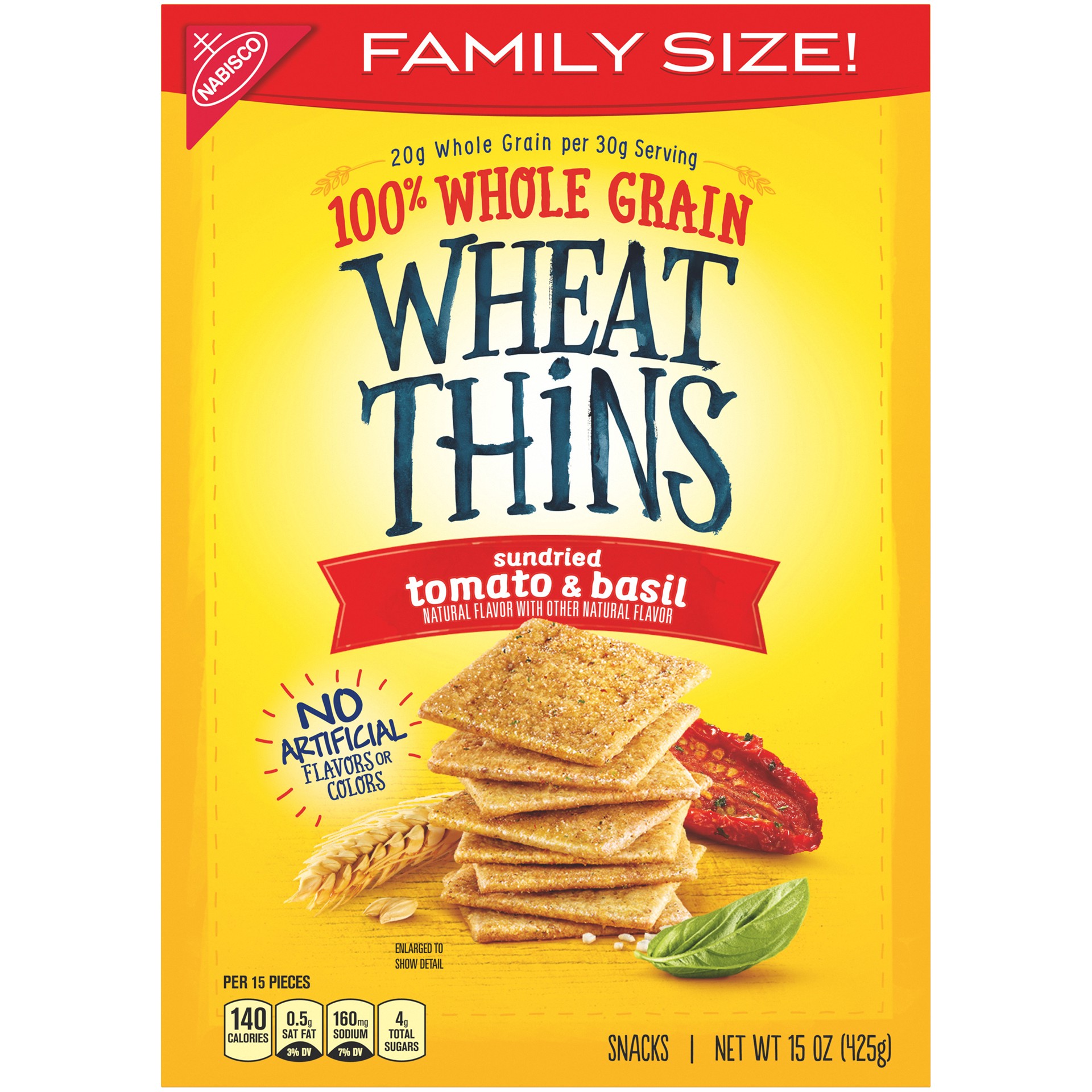 slide 1 of 5, Wheat Thins Crackers, Sundried Tomato & Basil Flavor, 1 Family Size Box (15 oz.), 15 oz