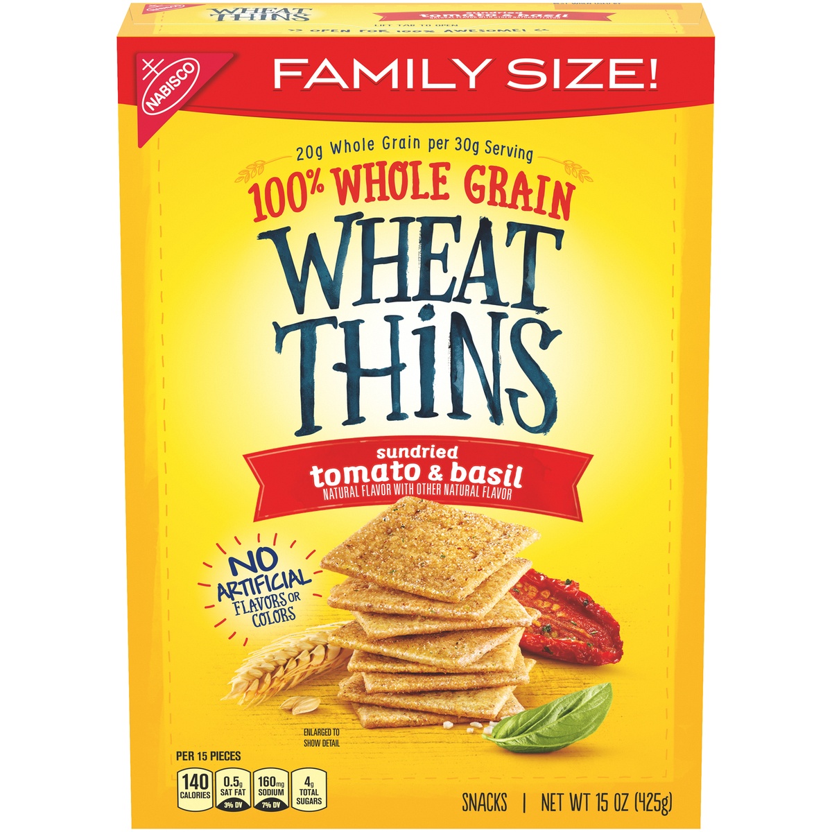 slide 1 of 1, Wheat Thins Sundried Tomato & Basil Snack Crackers - Family Size, 15 oz