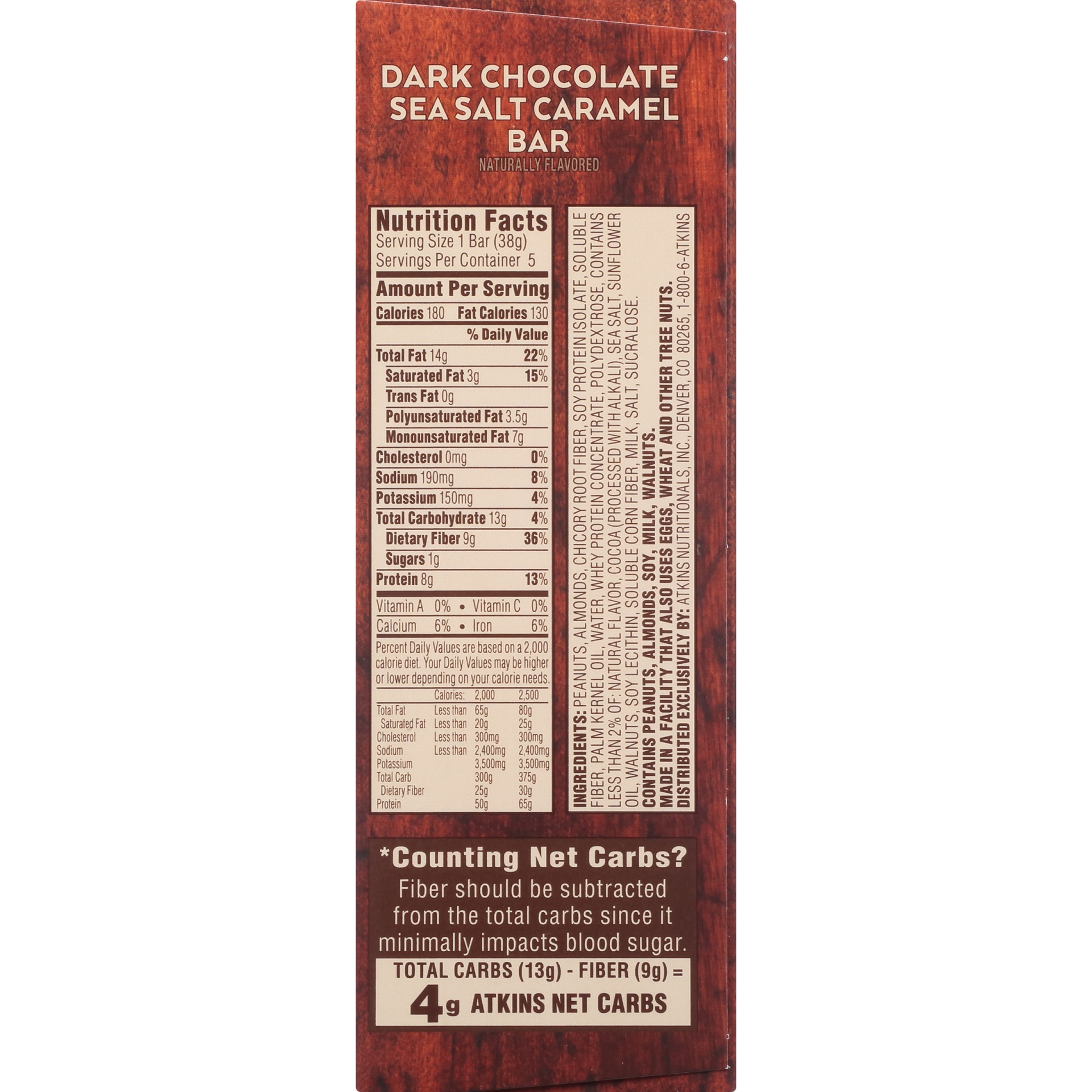 slide 5 of 8, Atkins Harvest Trail Dark Chocolate Sea Salt Caramel Bar, 5 ct; 1.3 oz