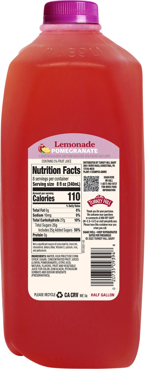 slide 5 of 6, Turkey Hill Pomegranate Lemonade - 1/2 gal, 1/2 gal