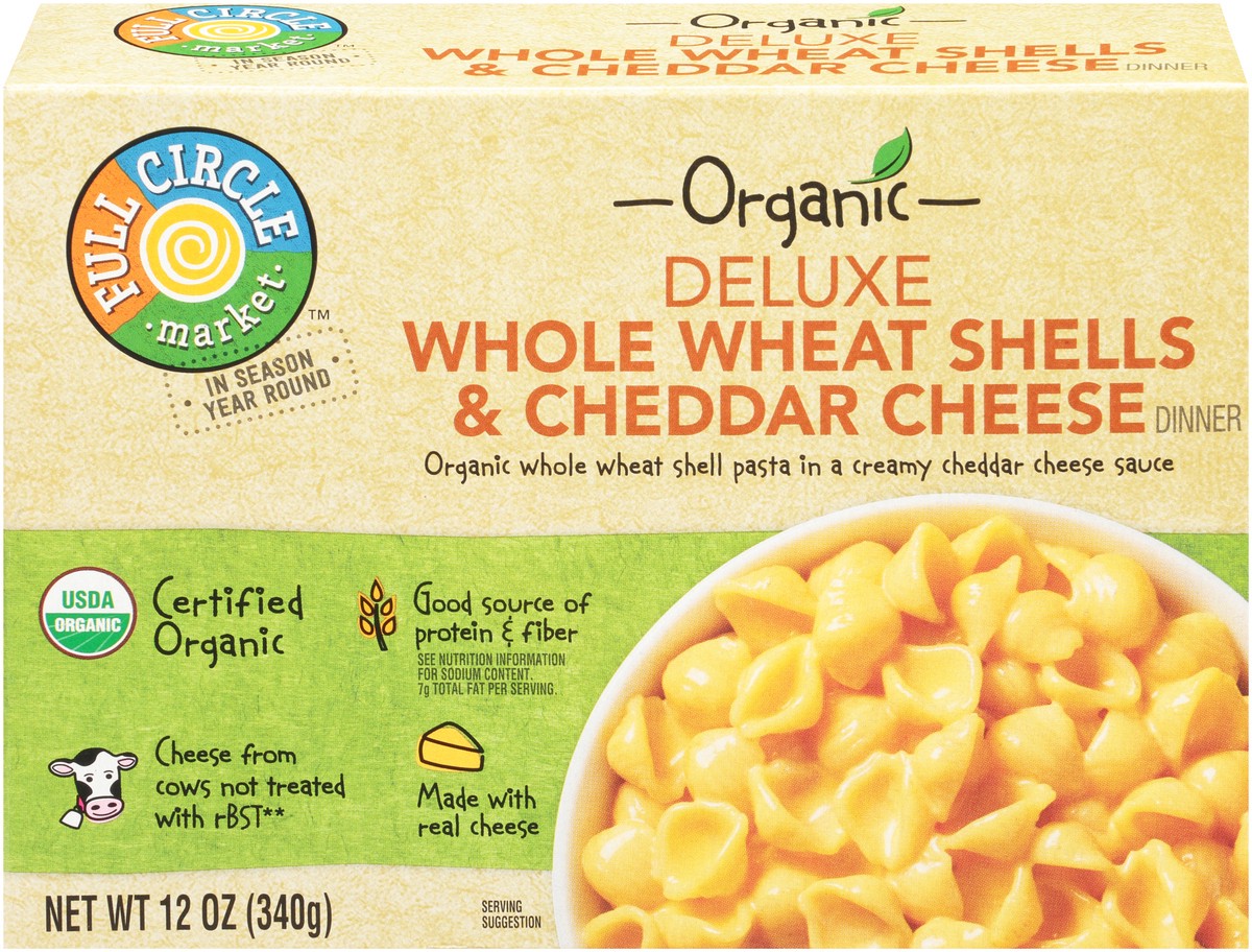 slide 7 of 15, Full Circle Market Deluxe Whole Wheat Shells & Cheddar Cheese Dinner, 12 oz