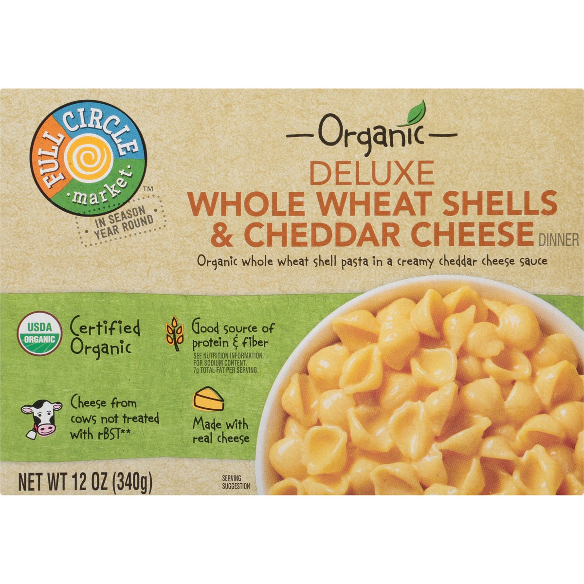 slide 4 of 15, Full Circle Market Deluxe Whole Wheat Shells & Cheddar Cheese Dinner, 12 oz