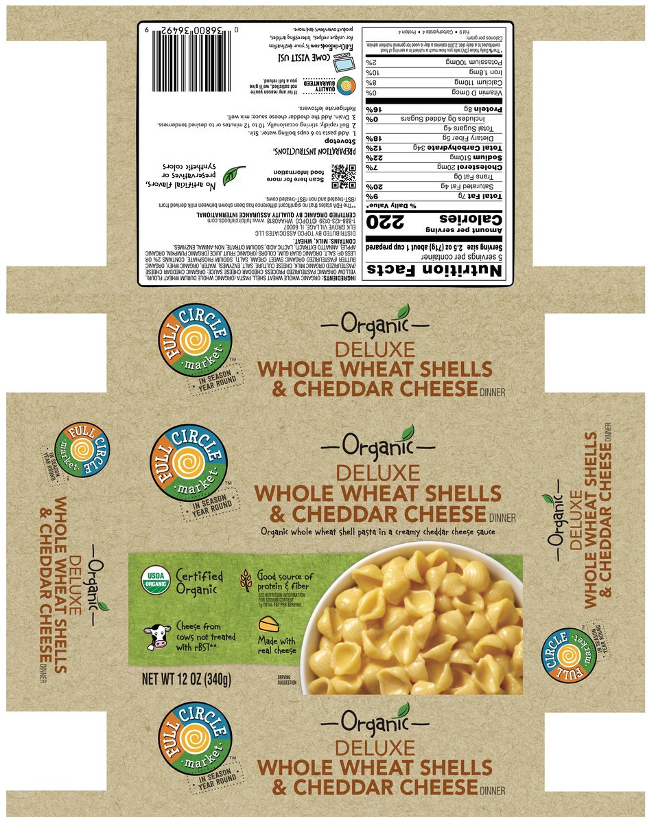 slide 3 of 15, Full Circle Market Deluxe Whole Wheat Shells & Cheddar Cheese Dinner, 12 oz