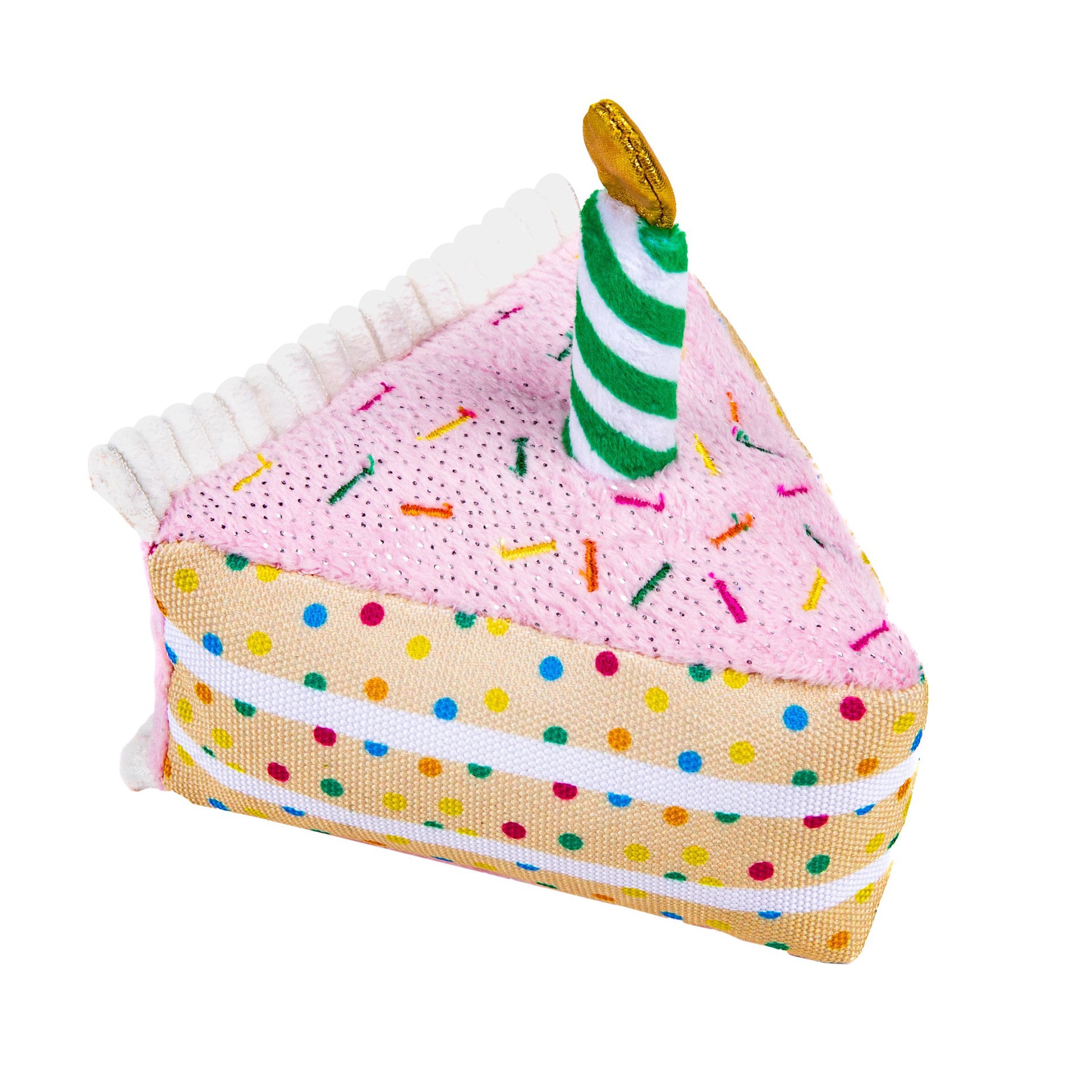 slide 1 of 1, Woof and Whiskers Birthday Cake Slice Small Plush Dog Toy, 1 ct