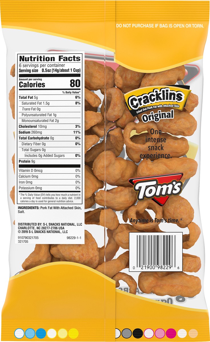 slide 3 of 9, Tom's Cracklins Original, 3 Oz Snack Bag, 3 oz