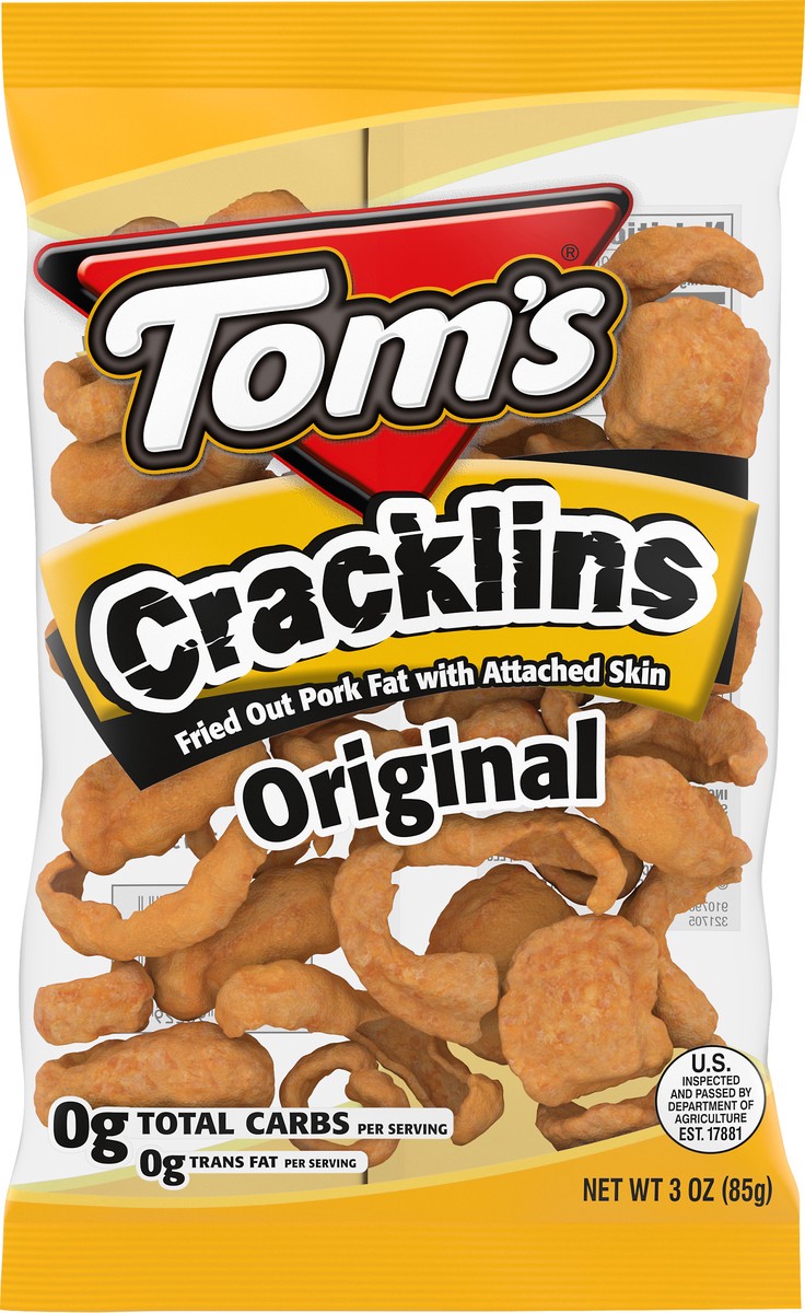 slide 9 of 9, Tom's Cracklins Original, 3 Oz Snack Bag, 3 oz