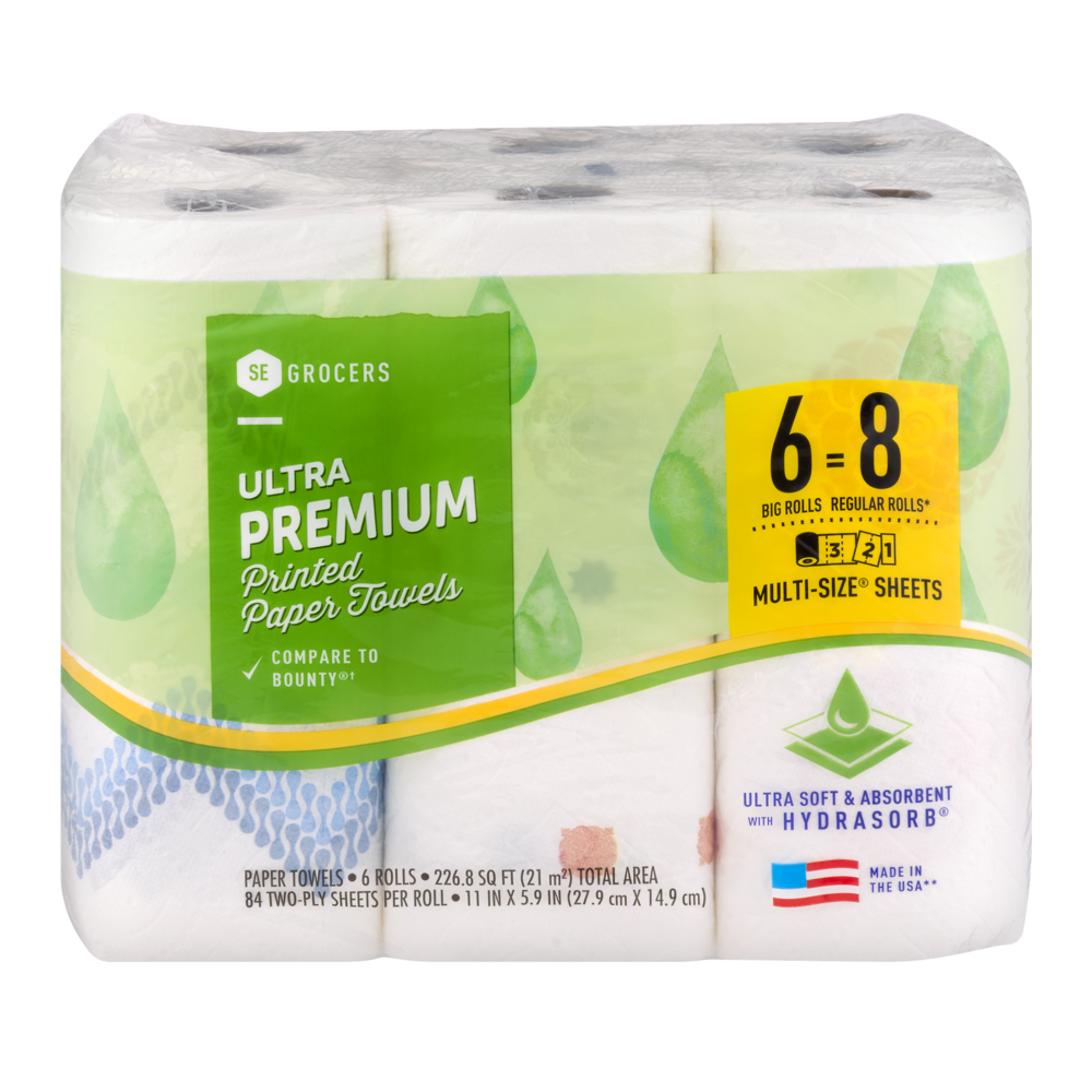 slide 1 of 1, SE Grocers Paper Towels Ultra Premium Printed, 6 ct