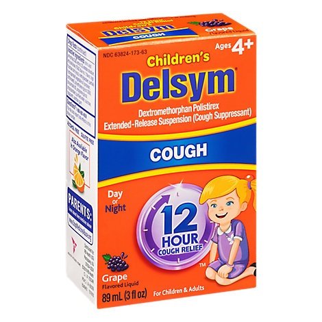 slide 1 of 1, Delsym Childrens Cough Medicine 12 Hour Grape Flavored, 3 fl oz