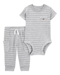Carter's Baby 2-Piece Striped Thermal Bodysuit Pant Set Heather NB