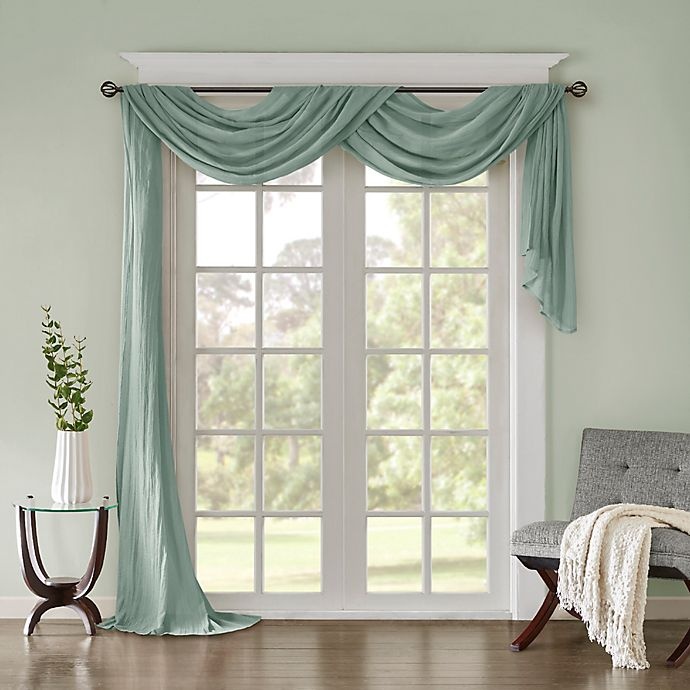 slide 1 of 1, Madison Park Harper Solid Crushed Sheer Scarf Window Valance - Aqua, 216 in
