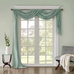Madison Park Harper Solid Crushed Sheer Scarf Window Valance - Aqua