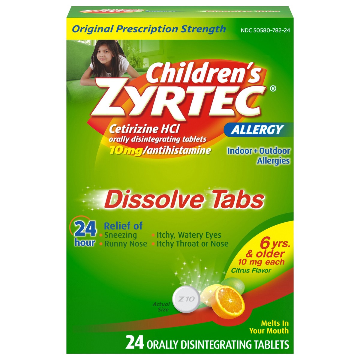 slide 1 of 9, Zyrtec Children's Zyrtec Allergy Dissolve Tabs, Citrus, 24 Count, 24 ct