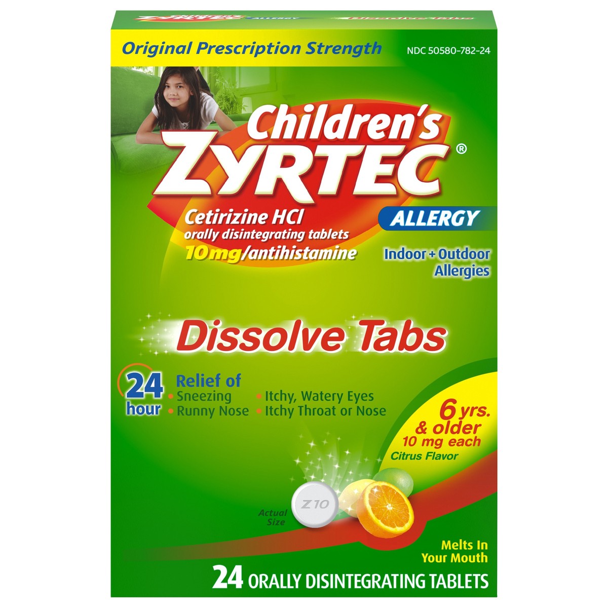 slide 1 of 9, Zyrtec Children's Zyrtec Allergy Relief Cetirizine Dissolving Tablets - Citrus - 24ct, 24 ct