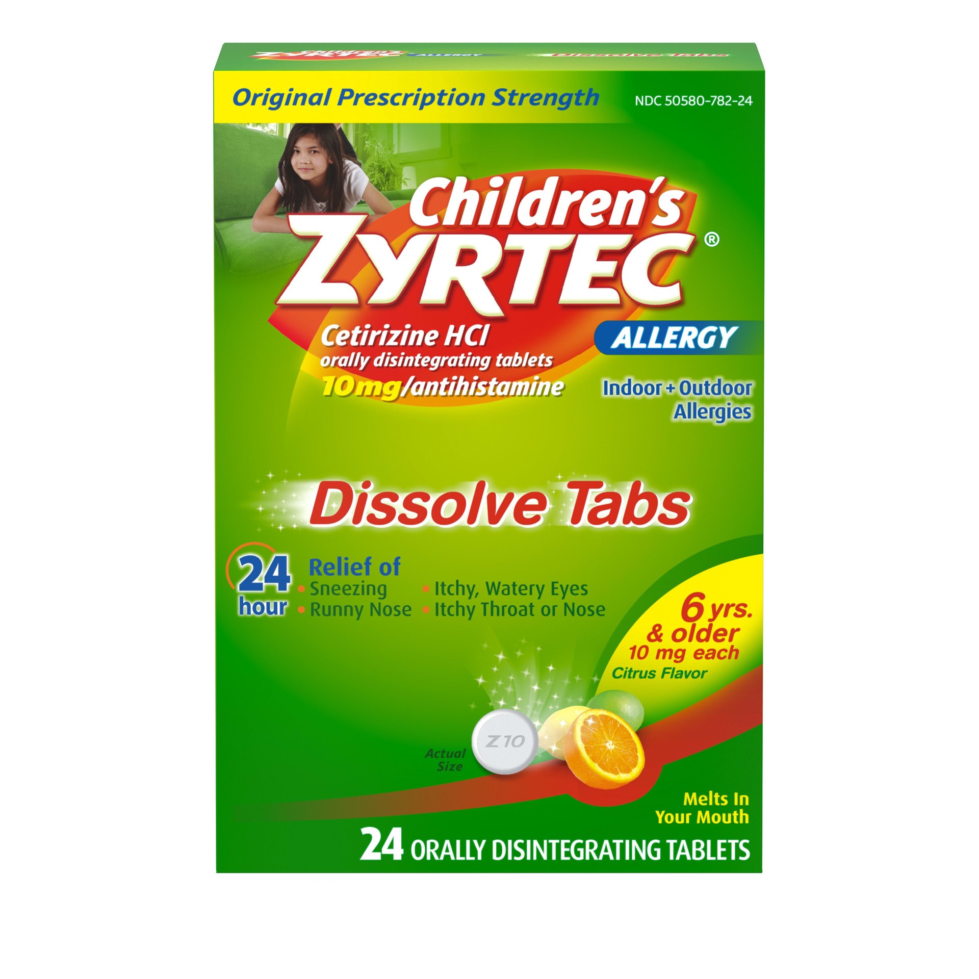 slide 1 of 9, Children's Zyrtec Allergy Relief Cetirizine Dissolving Tablets - Citrus - 24ct, 24 ct