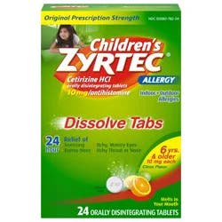 Children's Zyrtec 24 Hour Dissolving Allergy Relief Tablets with 10 mg Children's Cetirizine Hydrochloride, Citrus Flavored Dissolvable Allergy Tablets with Antihistamine for Kids, 24 ct