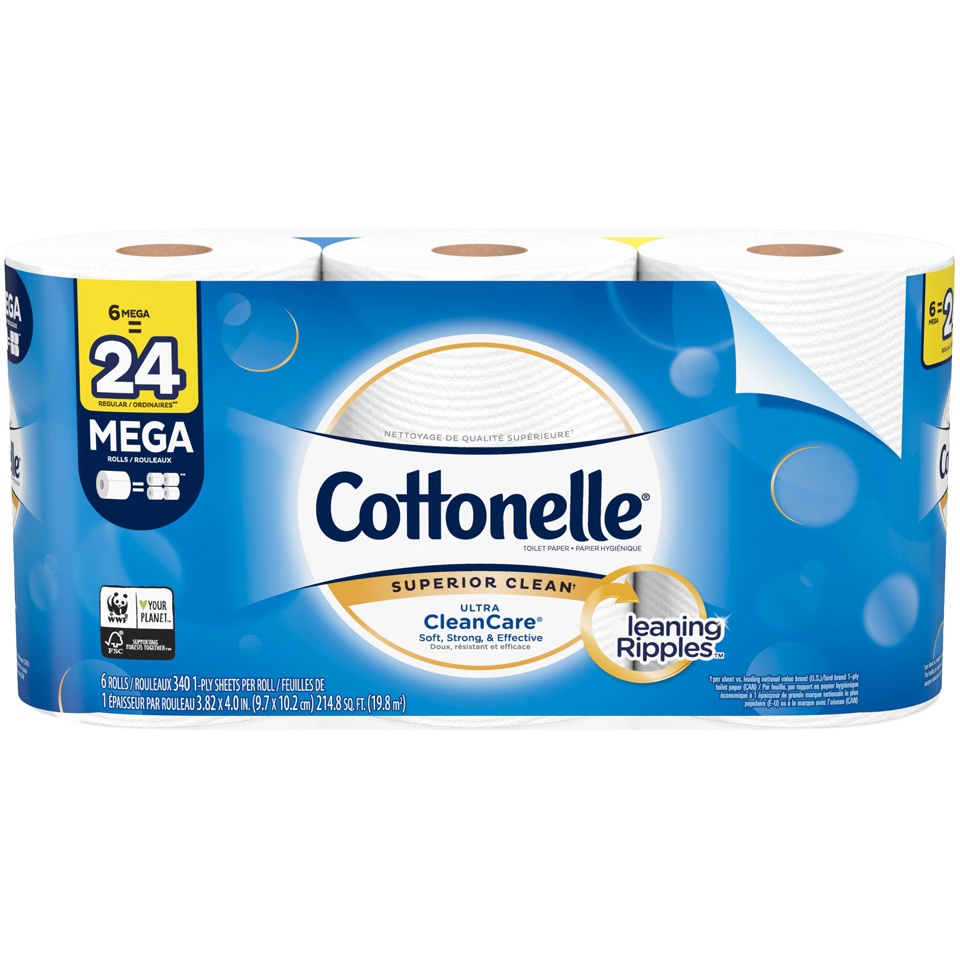 slide 1 of 1, Cottonelle Clean Care 6 Mega Roll Bath Tissue, 240.6 sq ft