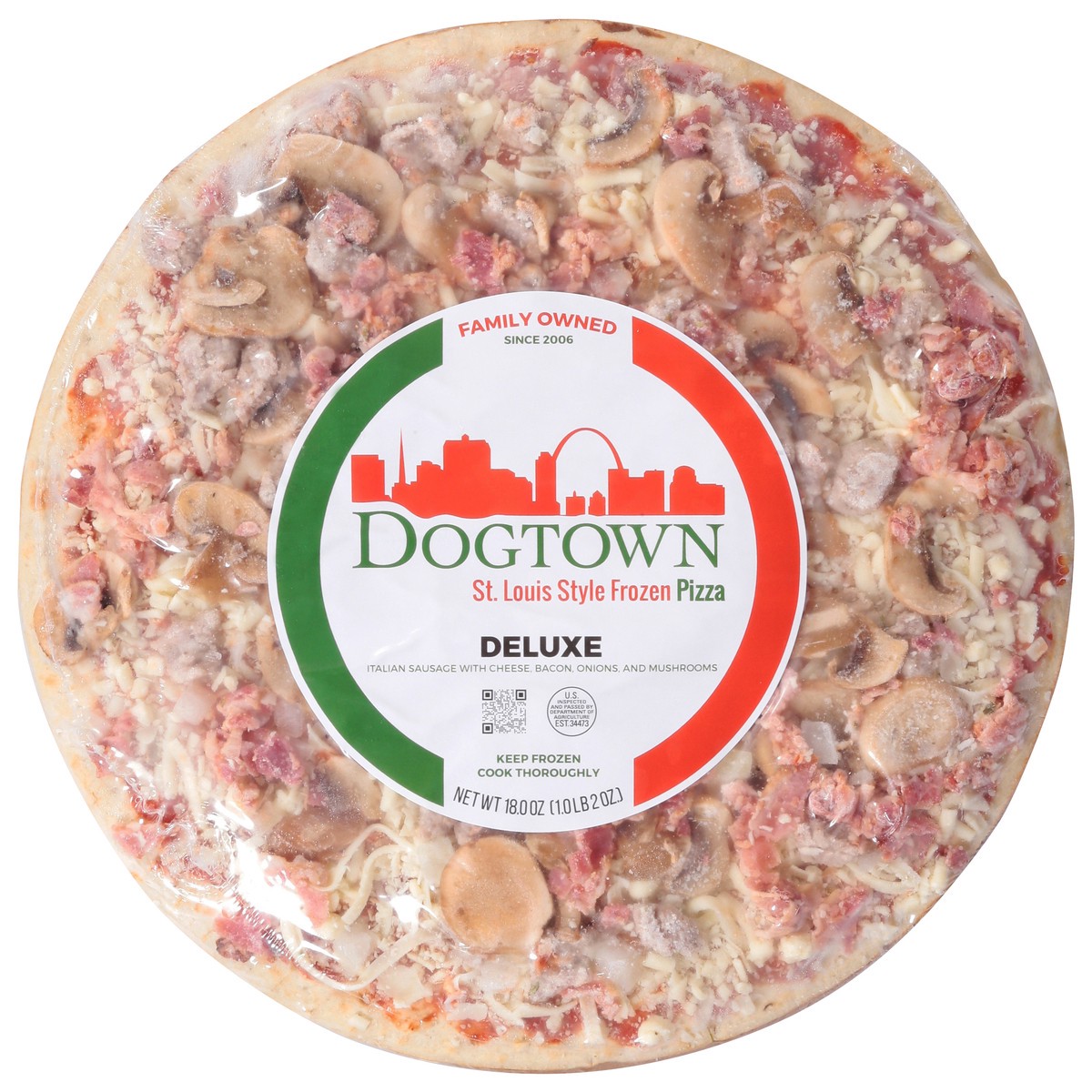 slide 1 of 4, Dogtown St. Louis Style Deluxe Frozen Pizza 18.0 oz, 18 oz