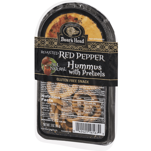slide 3 of 9, Boars Head Gluten Free Roasted Red Pepper Hummus & Pretzels, 3 oz