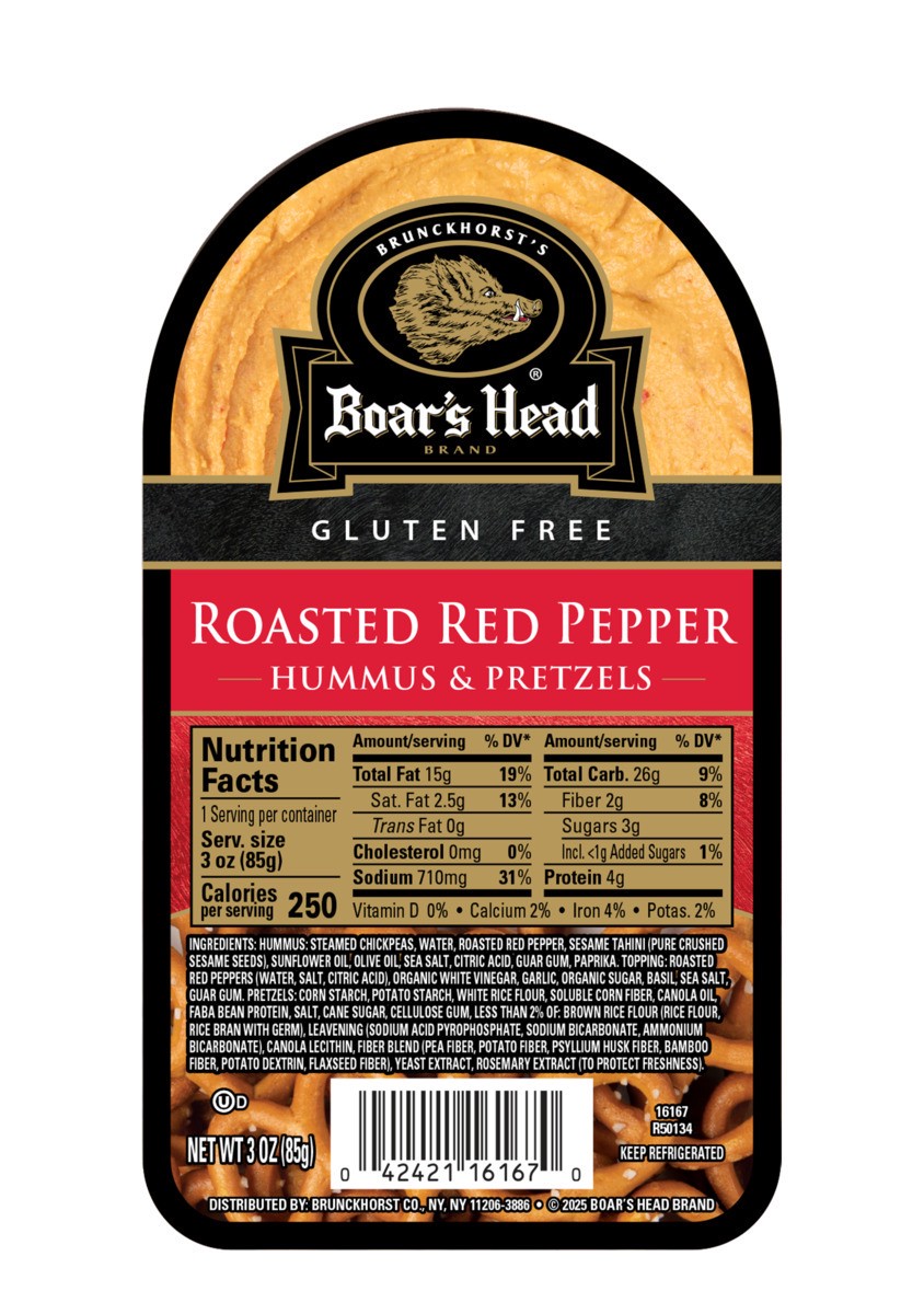 slide 1 of 9, Boar's Head Roasted Red Pepper Hummus & Pretzels, 3 oz