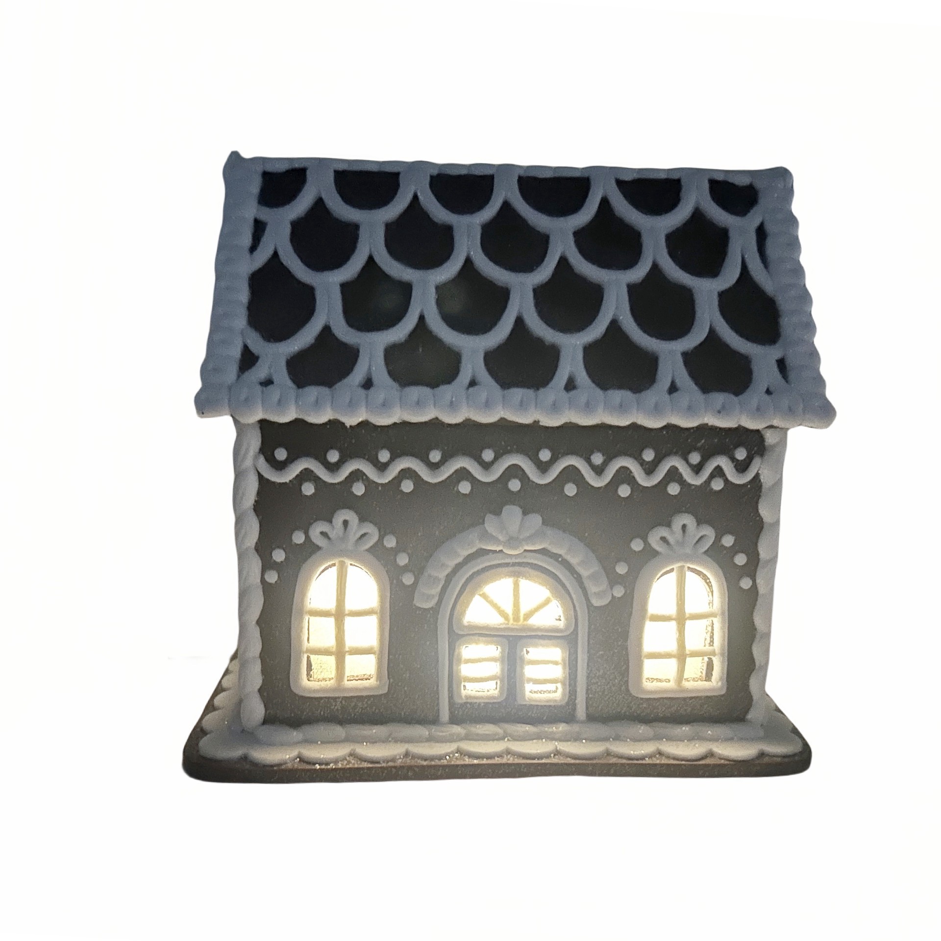 slide 3 of 3, 8" Brown And White Glitter Lighted Clay Gingerbread House Tabletop Decor By Ashland, 8 in x 4 in x 7 in