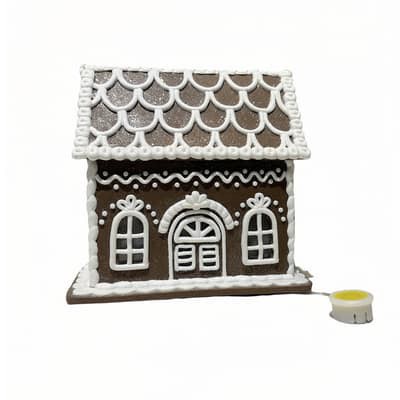 slide 1 of 3, 8" Brown And White Glitter Lighted Clay Gingerbread House Tabletop Decor By Ashland, 8 in x 4 in x 7 in