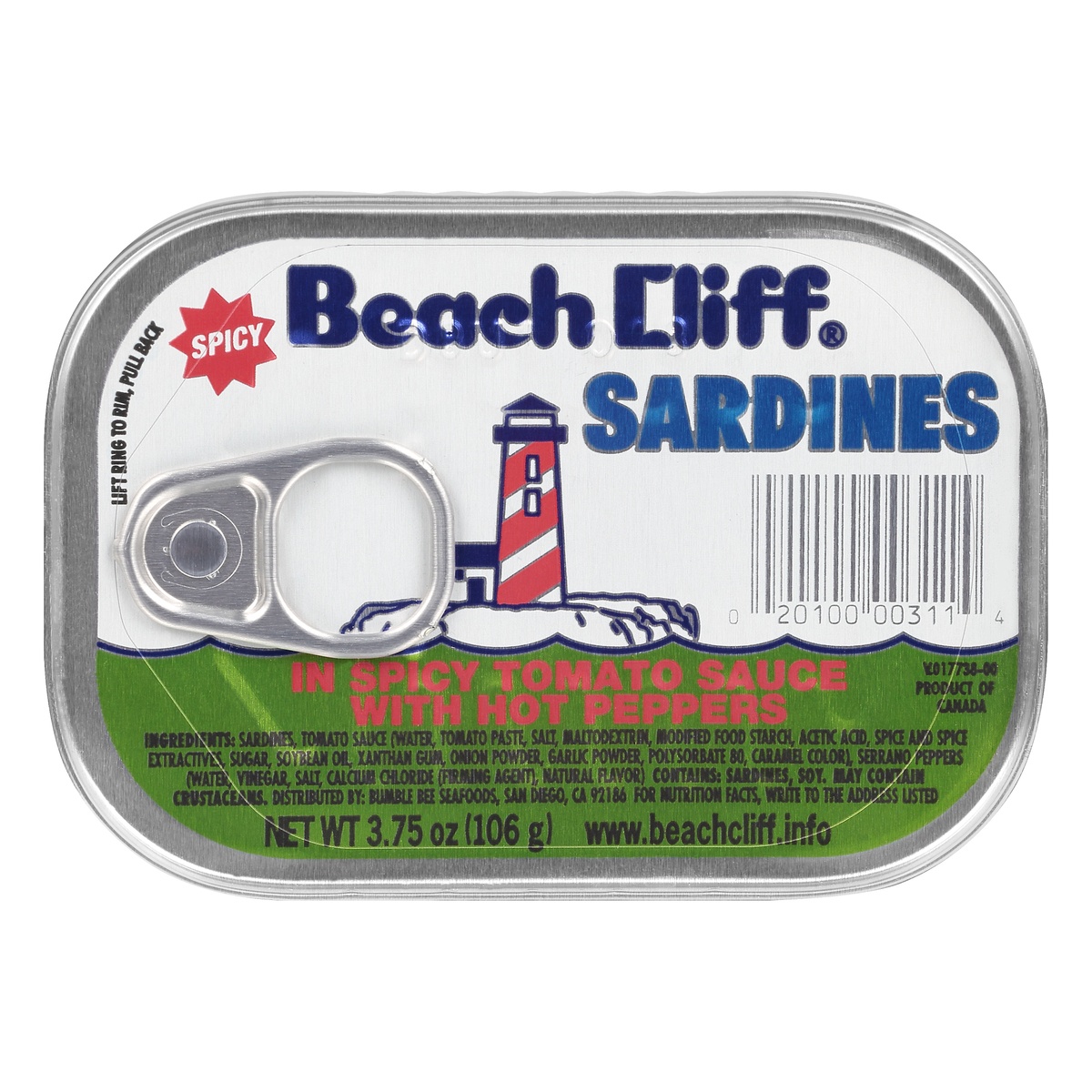 slide 1 of 1, Beach Cliff Sardines In Spicy Tomato Sauce, 3.75 oz