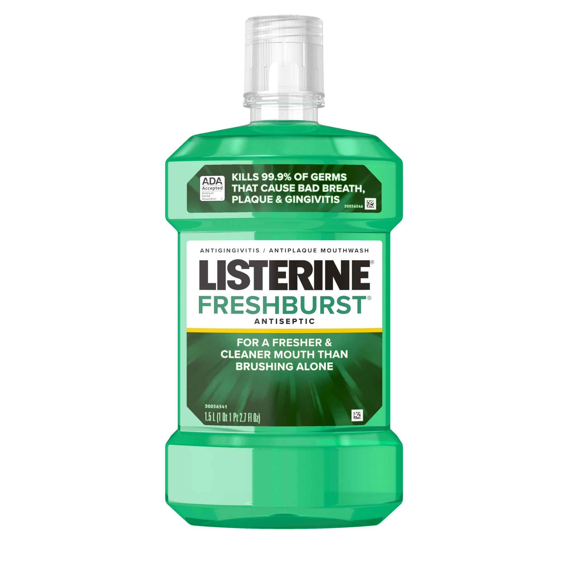 slide 1 of 6, Listerine Freshburst Antiseptic Mouthwash for Bad Breath, Kills 99% of Germs that Cause Bad Breath & Fight Plaque & Gingivitis, ADA Accepted Mouthwash, Spearmint, 1.5 L, 1.50 liter