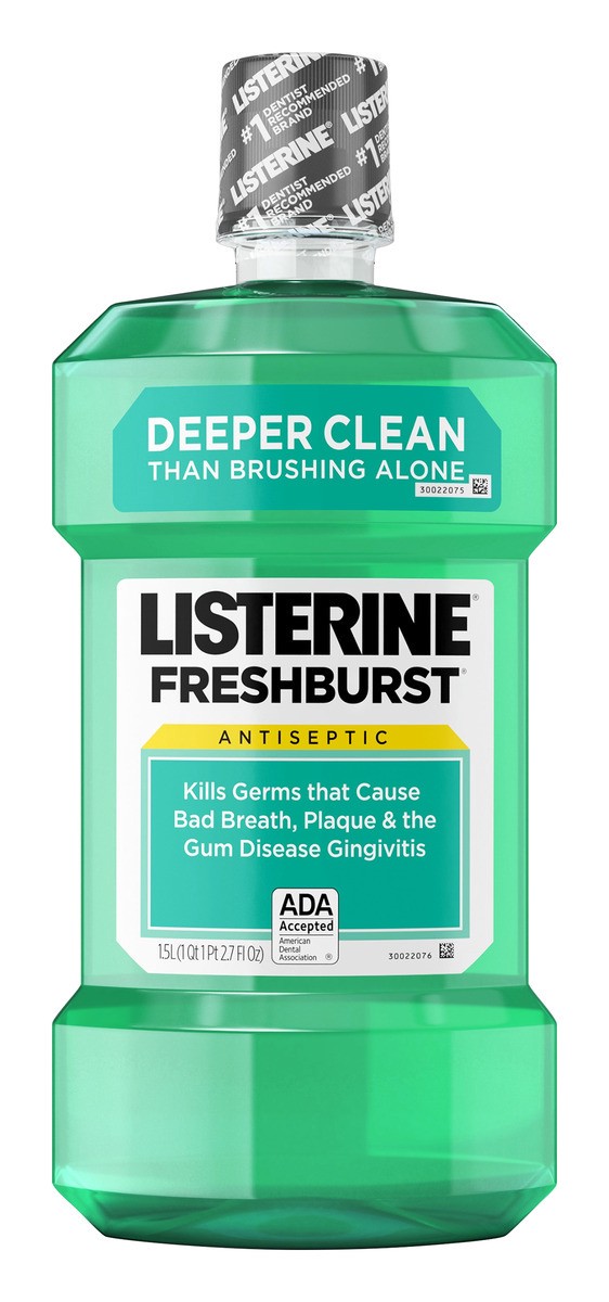 slide 1 of 6, Listerine Freshburst Antiseptic Mouthwash For Bad Breath, 1.5 liter