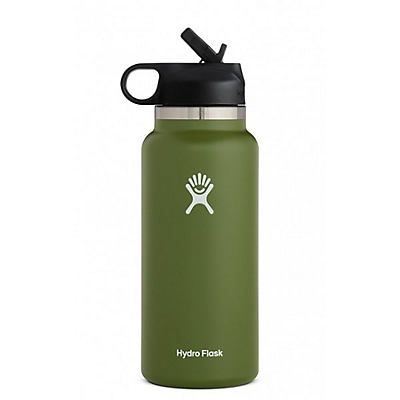 slide 1 of 1, Hydro Flask Wide Mouth Water Bottle With Straw Lid, Olive V2.0, 32 oz