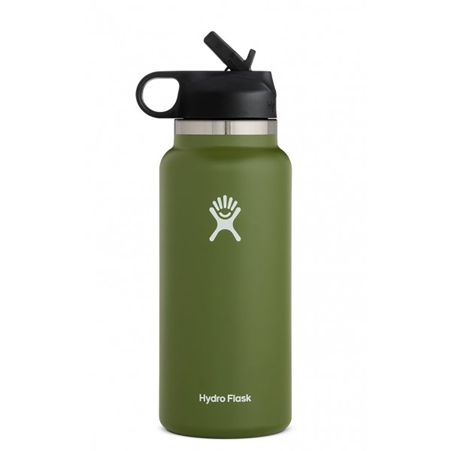 slide 1 of 1, Hydro Flask Wide Mouth Water Bottle With Straw Lid, Olive V2.0, 32 oz