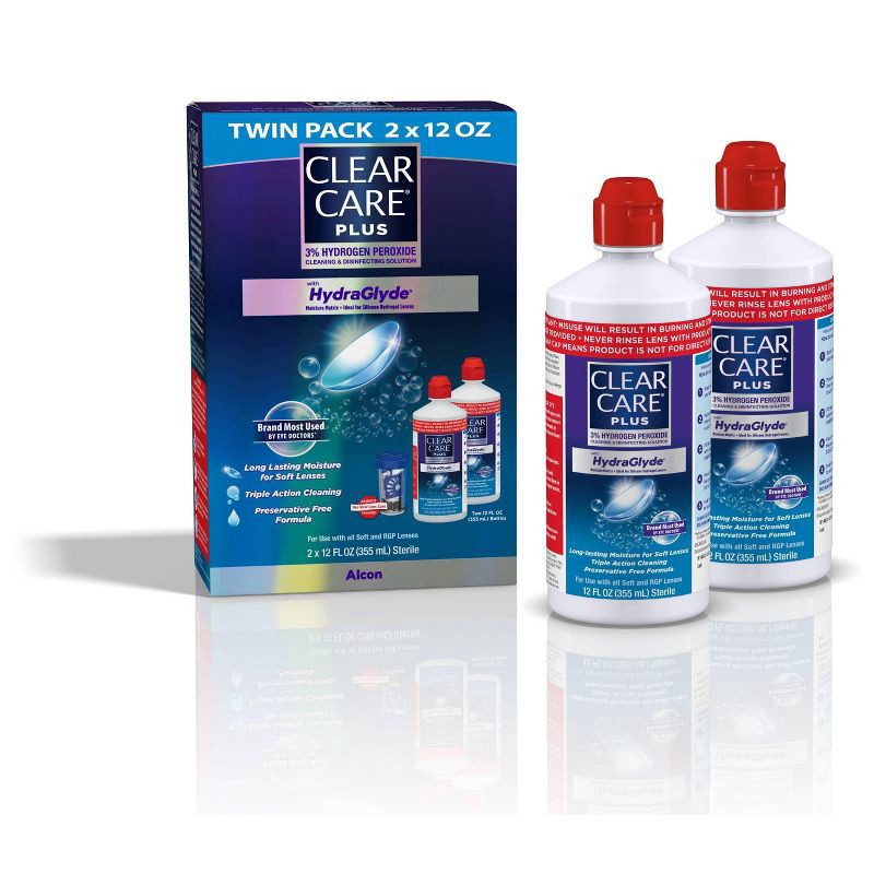 slide 1 of 7, Clear Care Plus Cleaning And Disinfecting Solution, 12 Fl Oz, Twin Pack, 1 ct