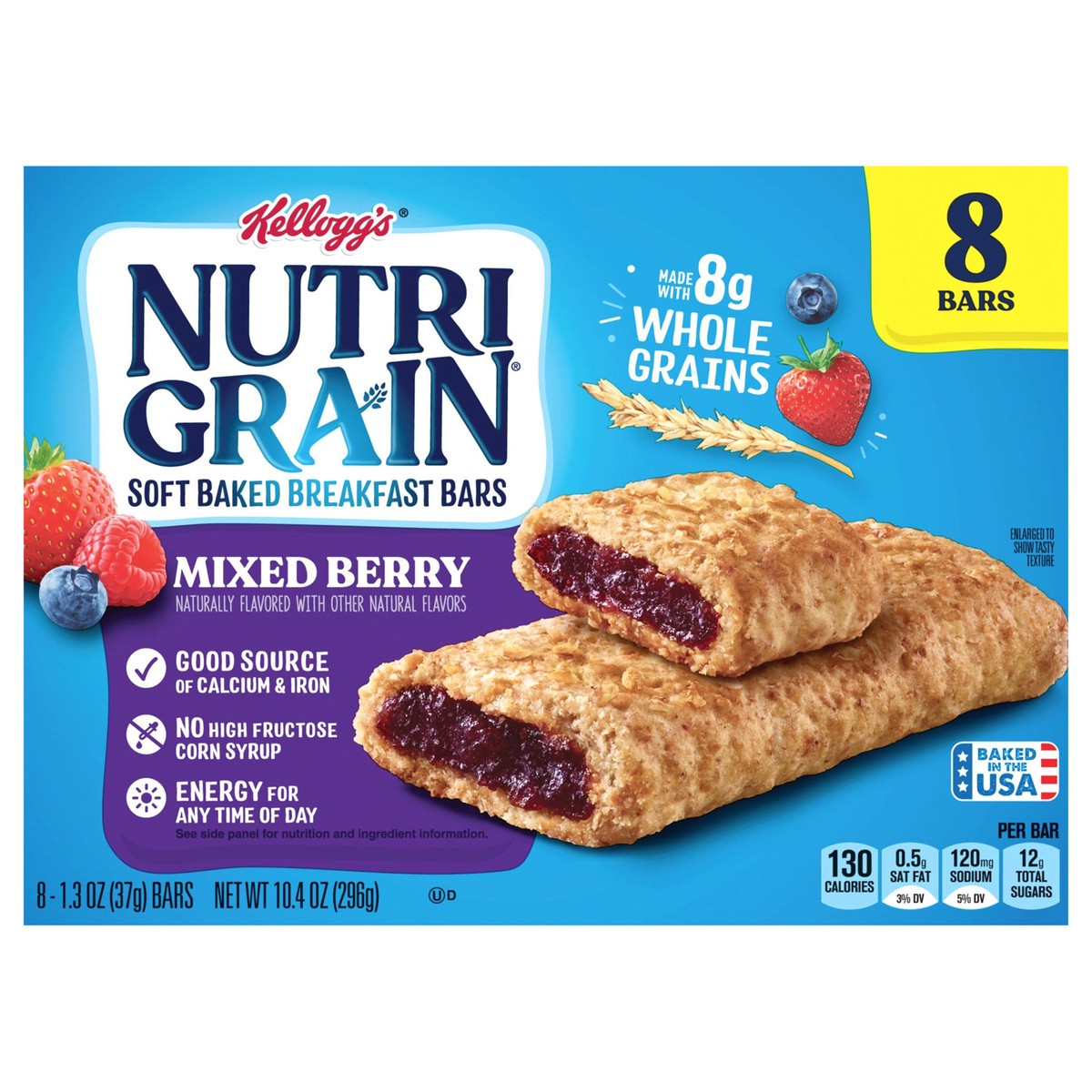 slide 1 of 5, Nutri-Grain Soft Baked Breakfast Bars, Mixed Berry, 10.4 oz, 8 Count, 10.4 oz