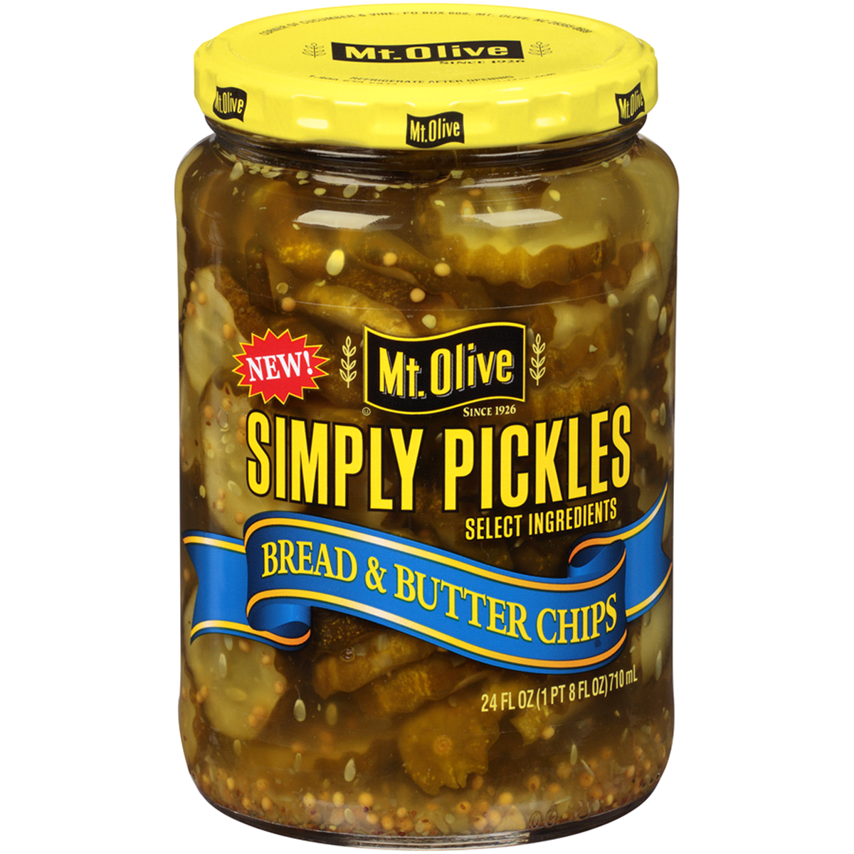 slide 1 of 7, Mt. Olive Simply Bread & Butter Chips Pickles 24 fl oz Jar, 24 fl oz