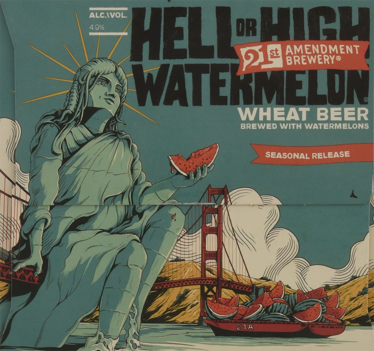 slide 8 of 9, 21st Amendment Brewery 21st Amendment Hell or High Watermelon Wheat Beer, 6 ct; 12 oz
