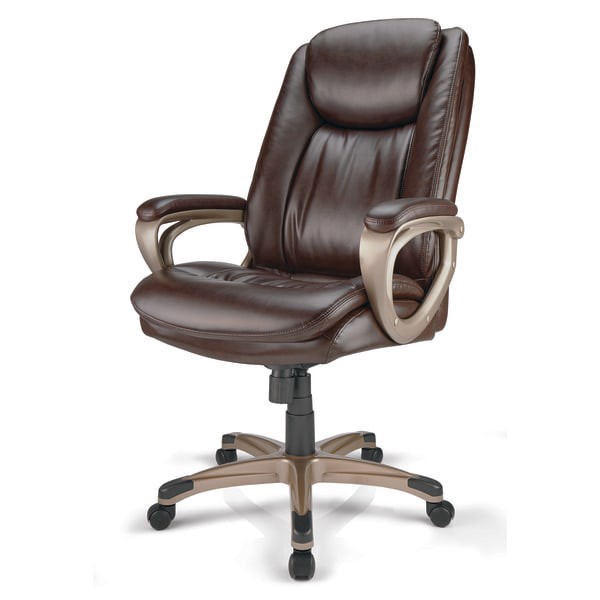 slide 5 of 7, Realspace Treswell Bonded Leather High-Back Executive Chair, Brown/Champagne, 1 ct