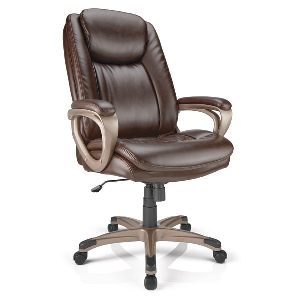 slide 1 of 6, Realspace Treswell Bonded Leather High-Back Executive Chair, Brown/Champagne, 1 ct