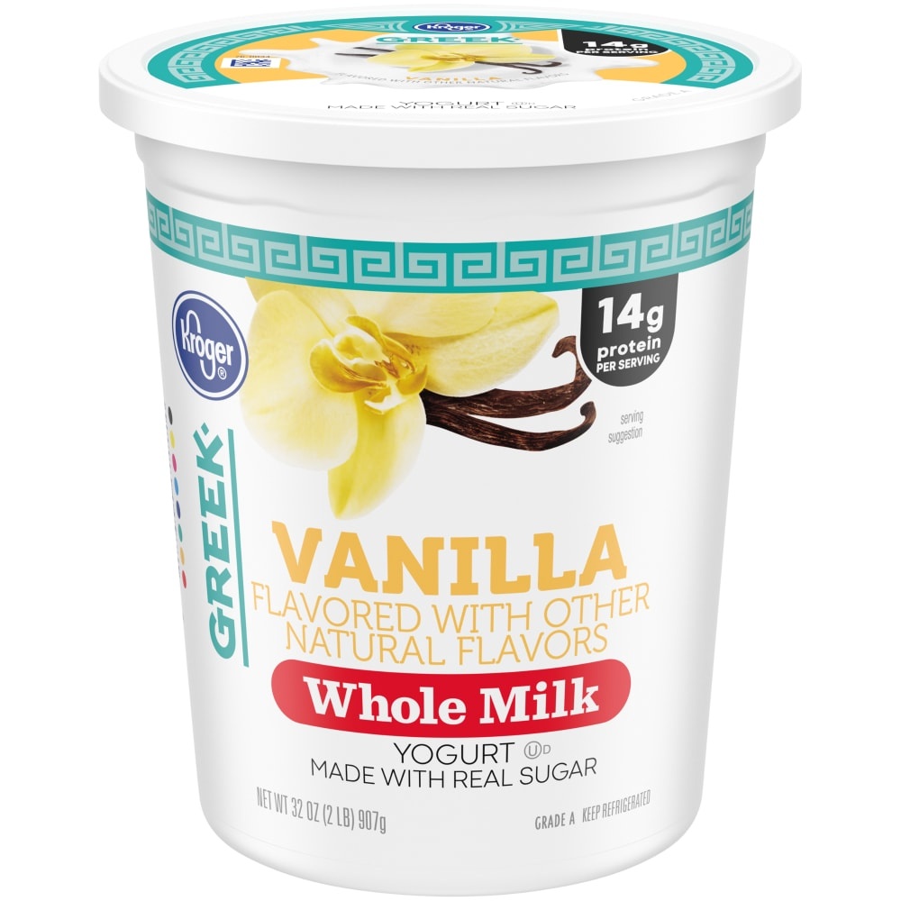 slide 1 of 1, Kroger Whole Milk Vanilla Greek Yogurt, 32 oz