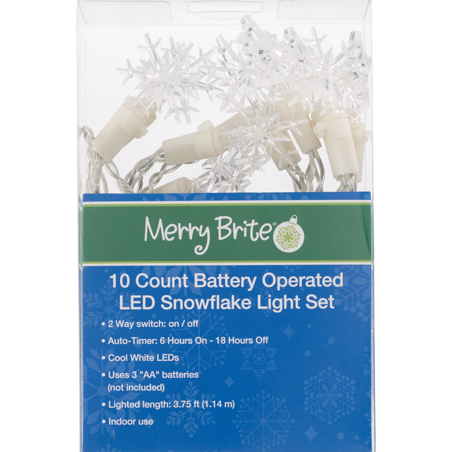 slide 1 of 1, B/O 10Ct Led Liht W/Timer-Snowflake, 1 ct