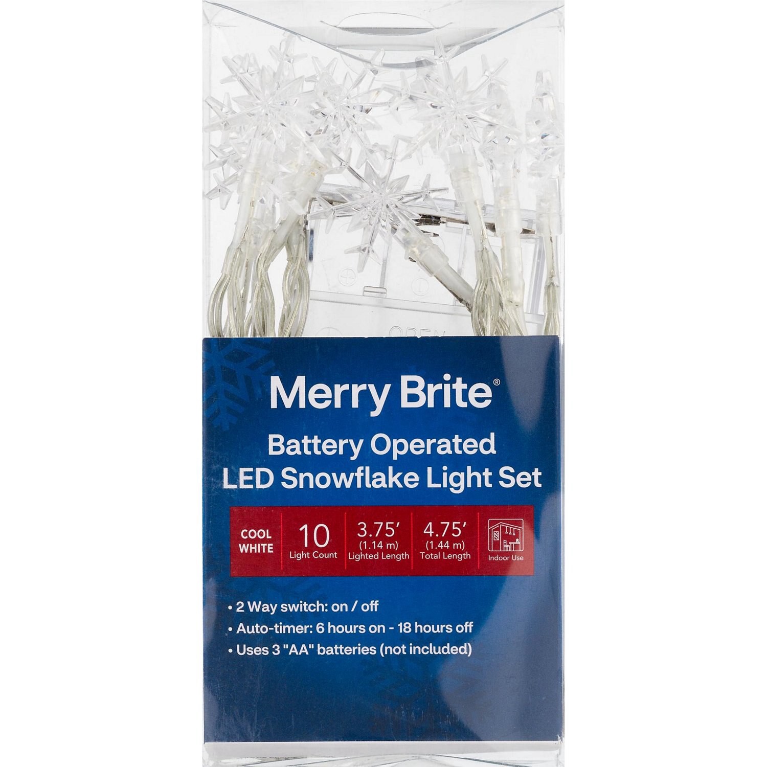 slide 1 of 1, B/O 10Ct Led Liht W/Timer-Snowflake, 1 ct