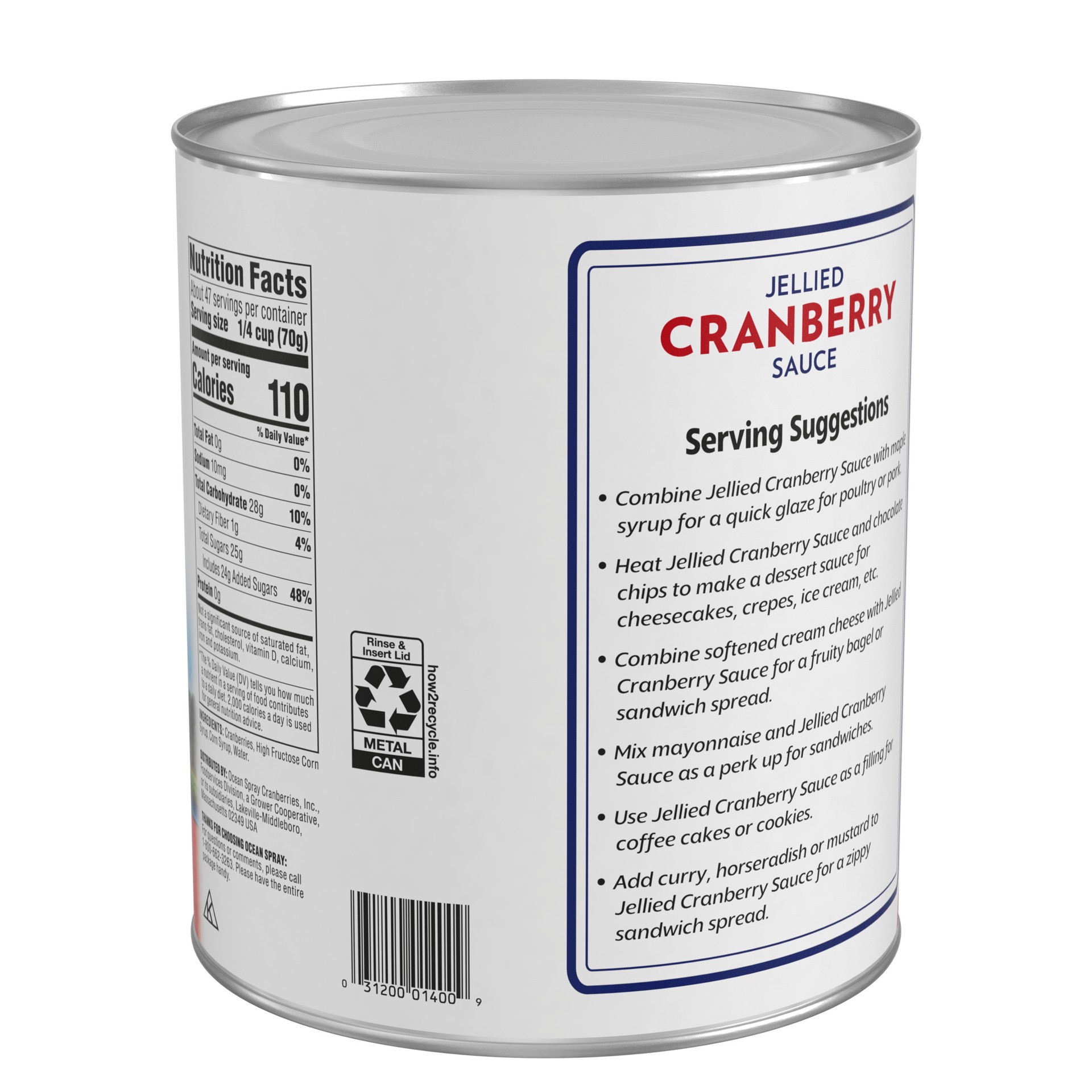 slide 2 of 4, Ocean Spray Jellied Cranberry Sauce, Canned Side Dish, #10 Can Can, 117 oz