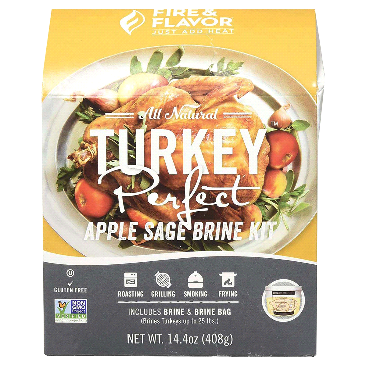 slide 1 of 1, Fire & Flavor Turkey Perfect All Natural Apple Sage Brine Kit, 20.8 oz