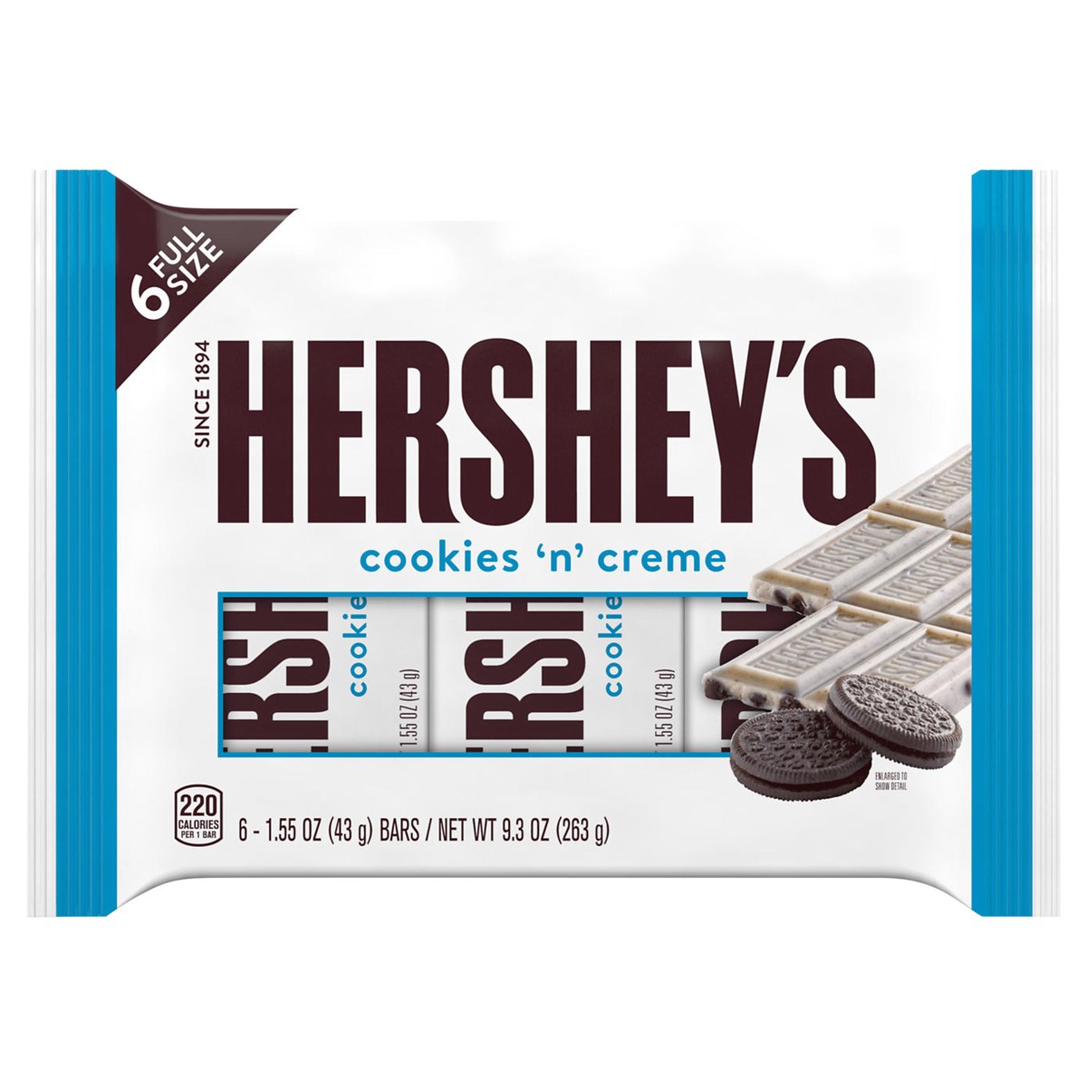 slide 1 of 8, HERSHEY'S COOKIES 'N' CREME Full Size, Individually Wrapped Candy Bars, 1.55 oz (6 count), 6 ct