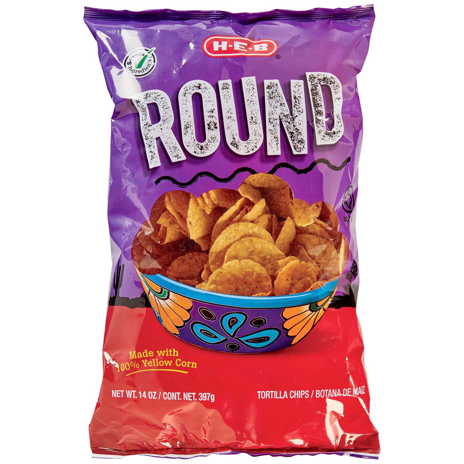 slide 1 of 1, H-E-B Round Yellow Corn Tortilla Chips, 14 oz